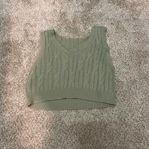 Sage Green Cable Knit Cropped Sweater Vest